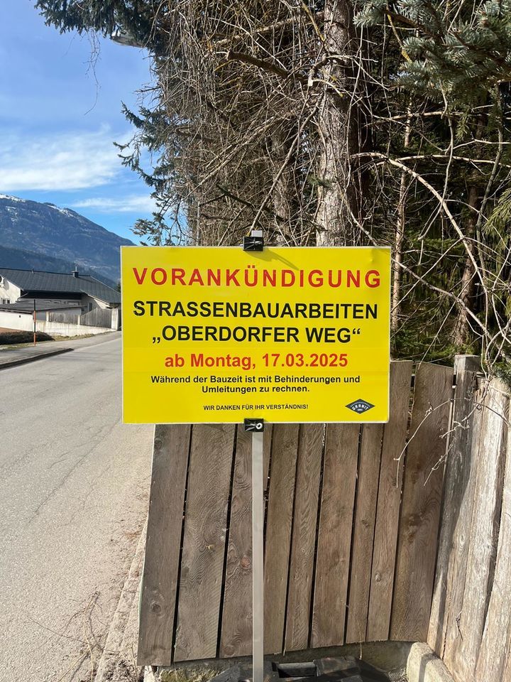 Ankündigung Baustelle Oberdorferweg